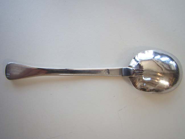 A Rare early Silver Tablespoon made by Samuel Vernon of Newport, R. I., for Mary Greene, circa 1720